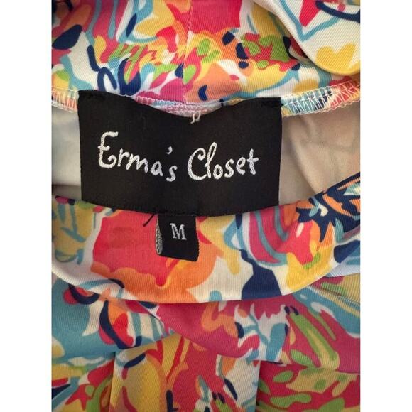 Erma’s Closet Women’s Medium Moc Neck Pink Tropical Floral Dress - Picture 6 of 6